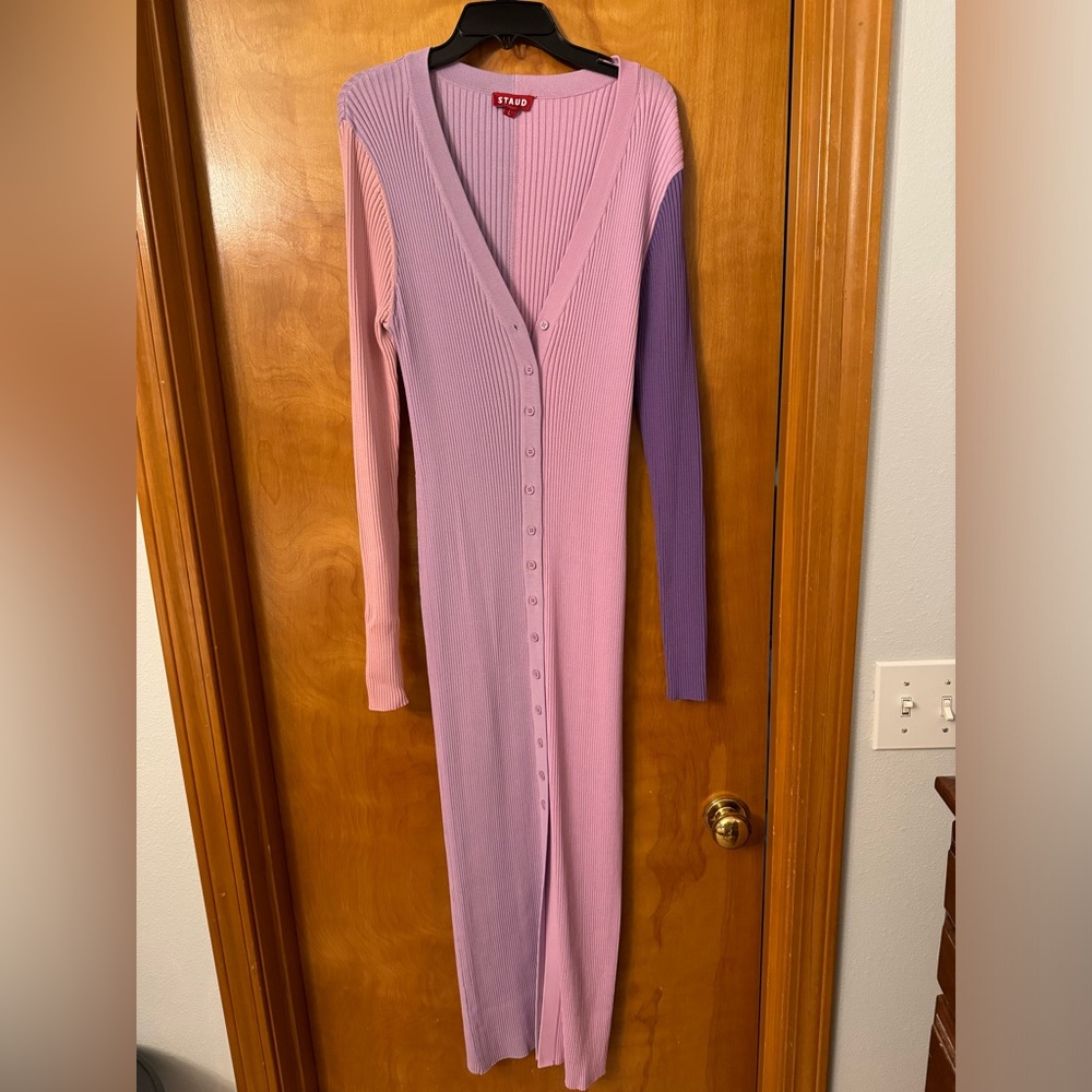 STAUD Shoko Colorblock Sweater Dress, Size Large